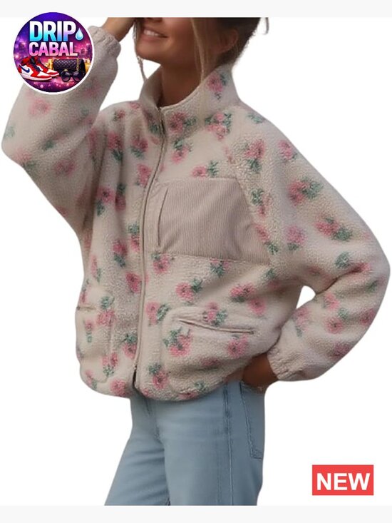 Jackets & Blazers - Women's Winter Casual Spliced Floral Fleece Jacket Fuzzy Oversized Faux Fur
